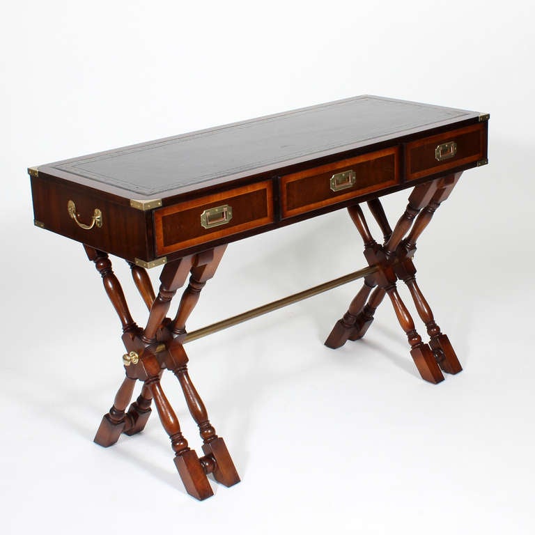 Double X Base Campaign Style Writing Desk. at 1stdibs