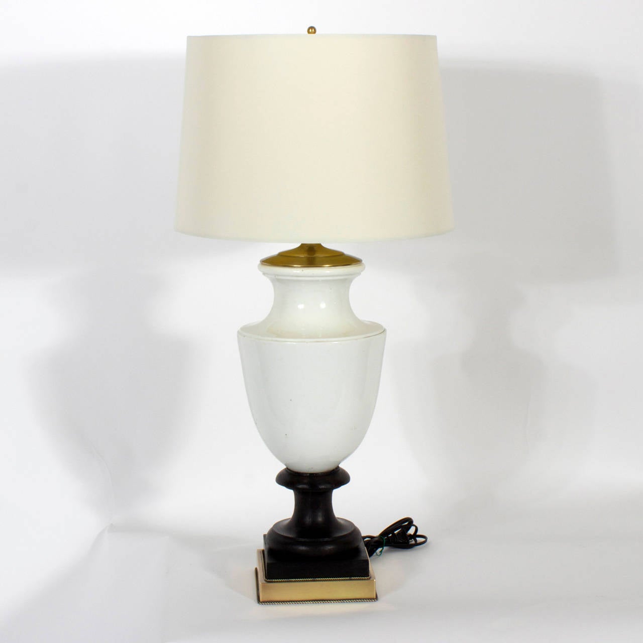 French Pair of White Stoneware Neoclassical Apothecary Table Lamps