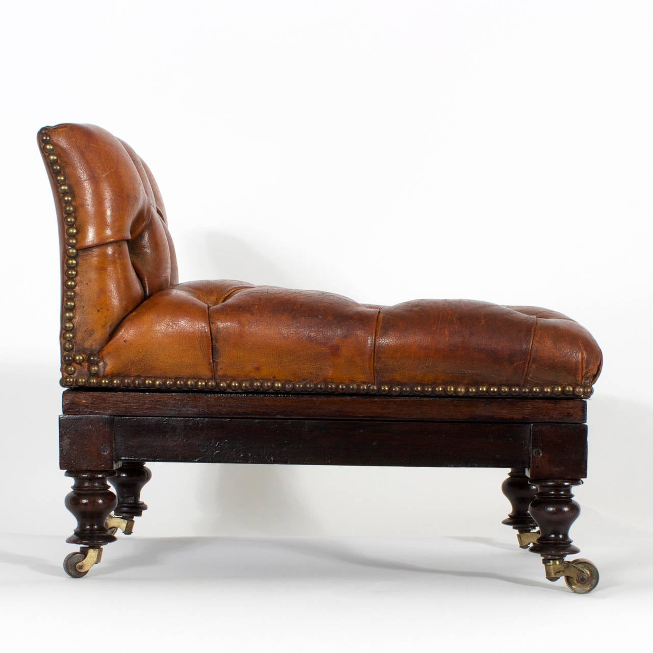 British Colonial 19th Century Tufted Leather Foot Stool or Bench, with Raising Capabilities For Sale