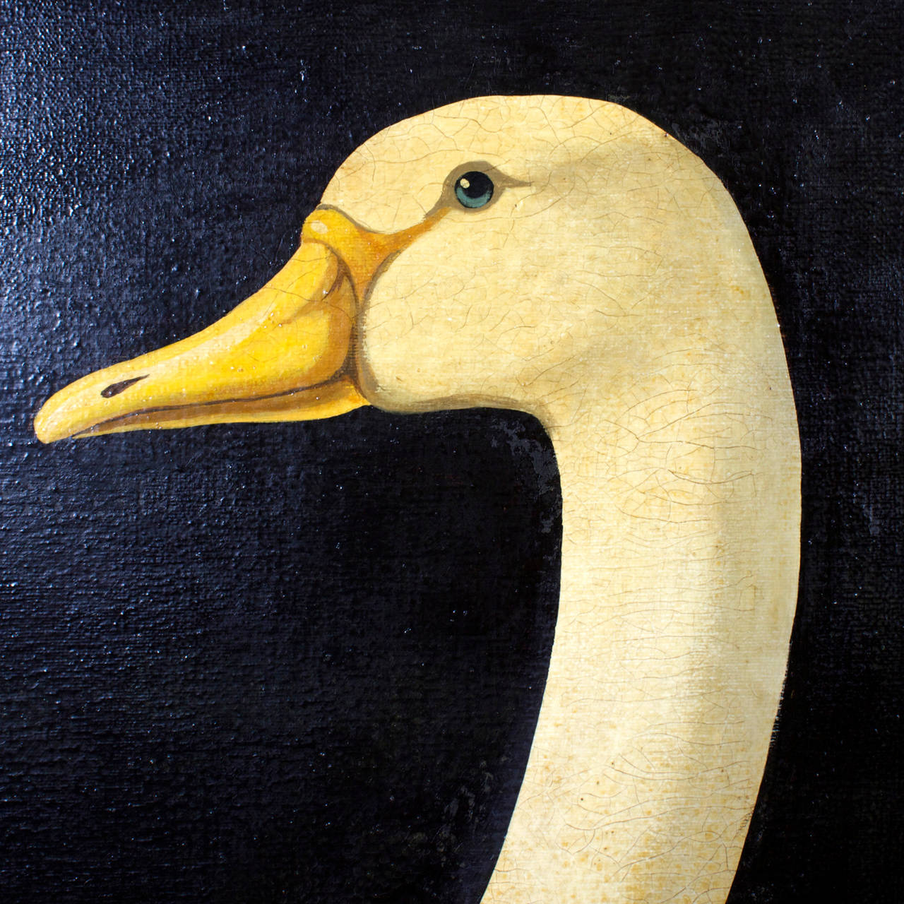 Large Oil on Canvas Painting of a Floating Swan