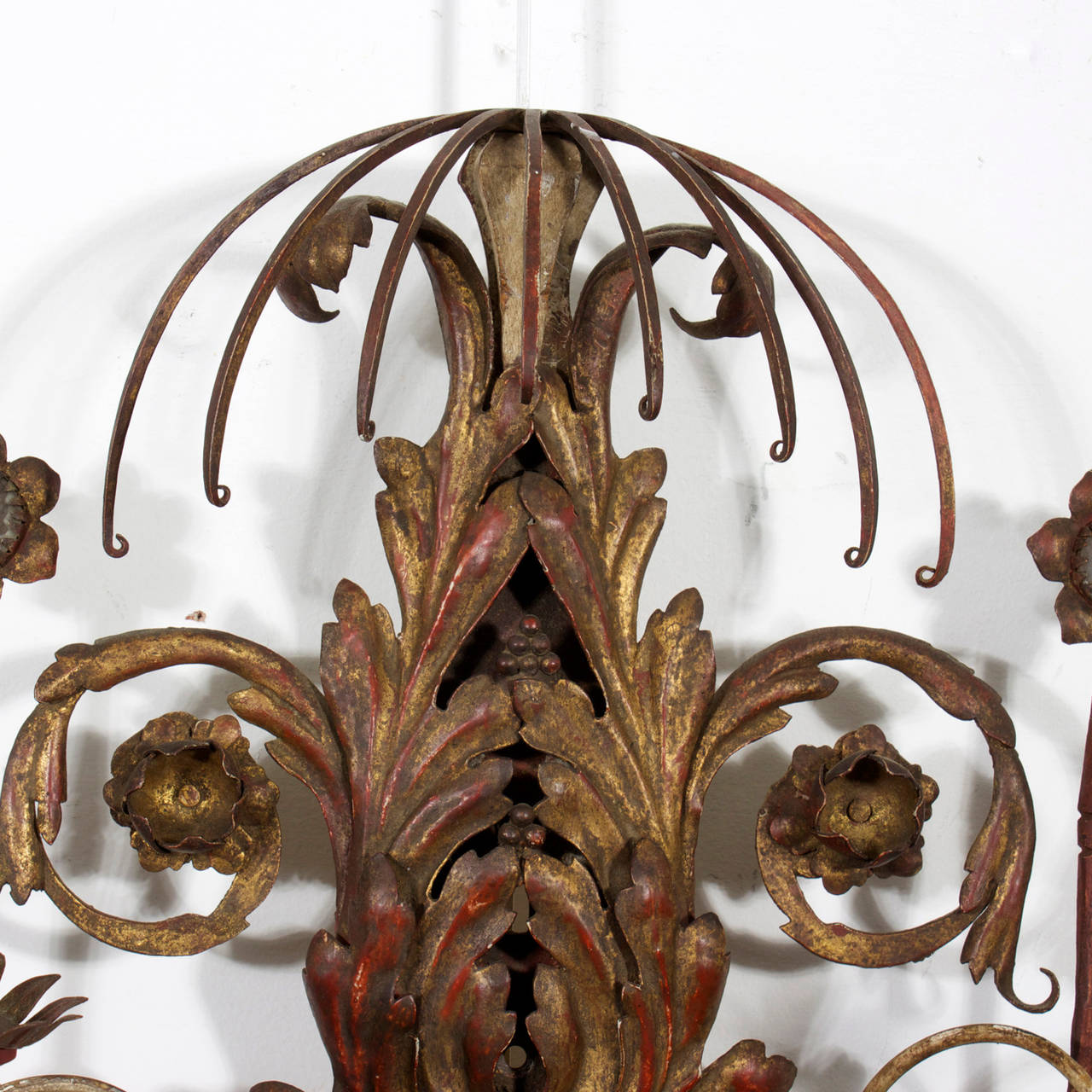 Late 19th Century Pair of Neoclassical Style Painted Tole, Wood and Mirror Wall Sconces For Sale