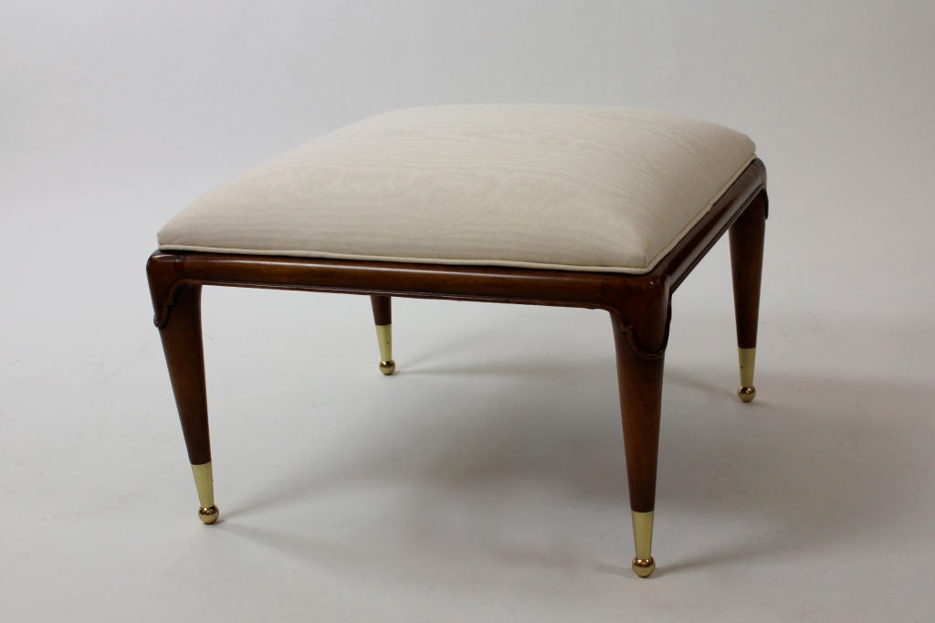 Pair of Carved Knee Walnut Ottomans with Brass Capped Feet