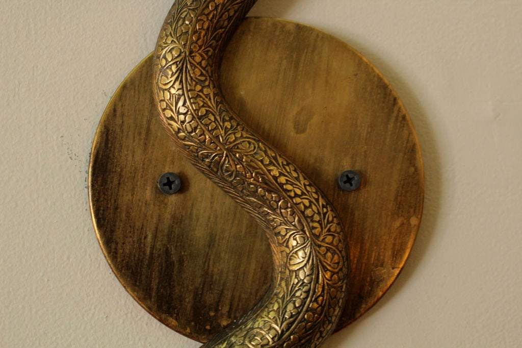Pair of Etched Brass Electrifed Cobra Wall Sconces at 1stdibs