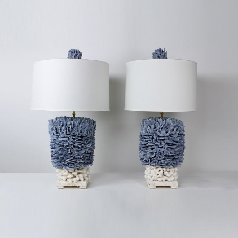 Pair of Blue and Elkhorn Pacific Coral Lamps