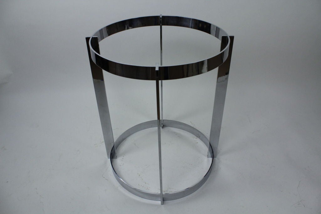 Late 20th Century Round Glass Top Stainless Steel Flat Bar Table