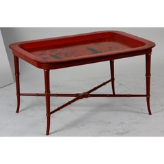 Red Papier Mache Tray on Later Stand