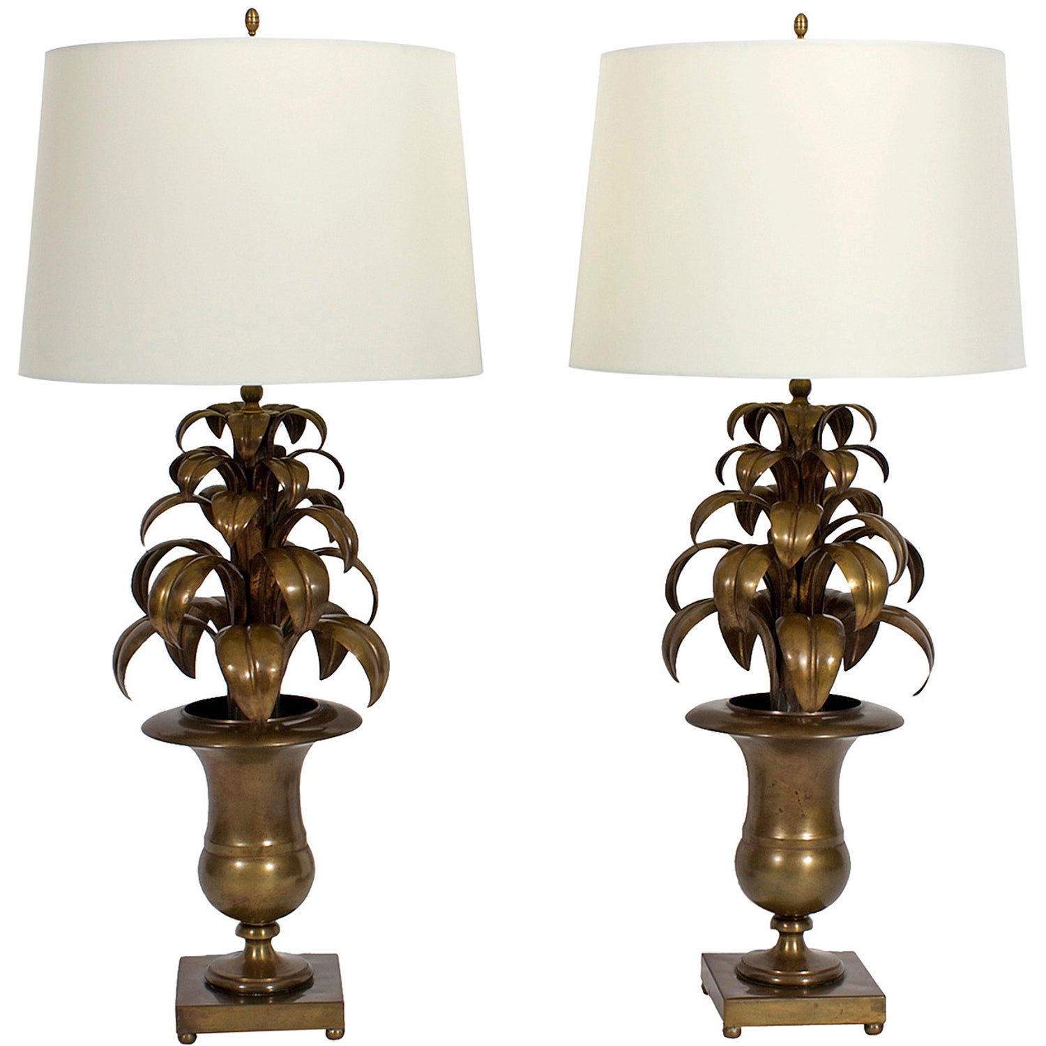 Pair of Italian Brass Tropical Leaf Lamps For Sale at 1stDibs