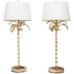 Pair of Naturally Oxidized Tall Tole Palm Tree Lamps