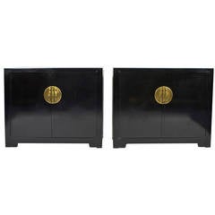 Pair of Michael Taylor for Baker, Black Lacquer Sideboards or Stands