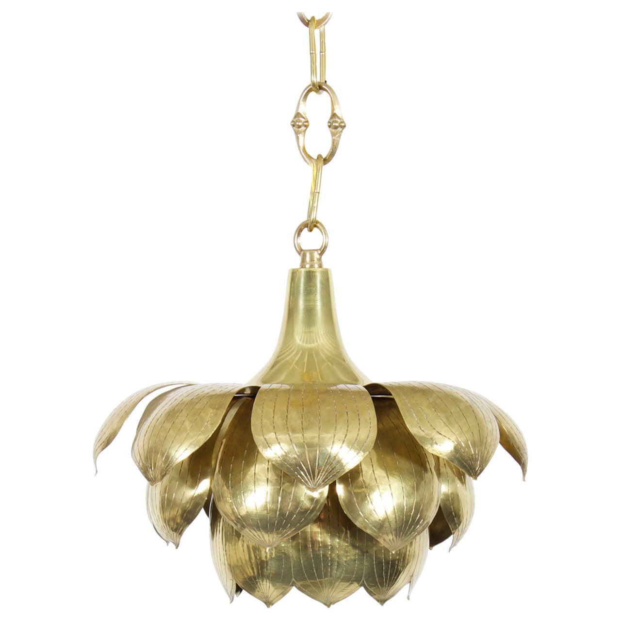 Etched Brass Lotus Pendant Light or Chandelier