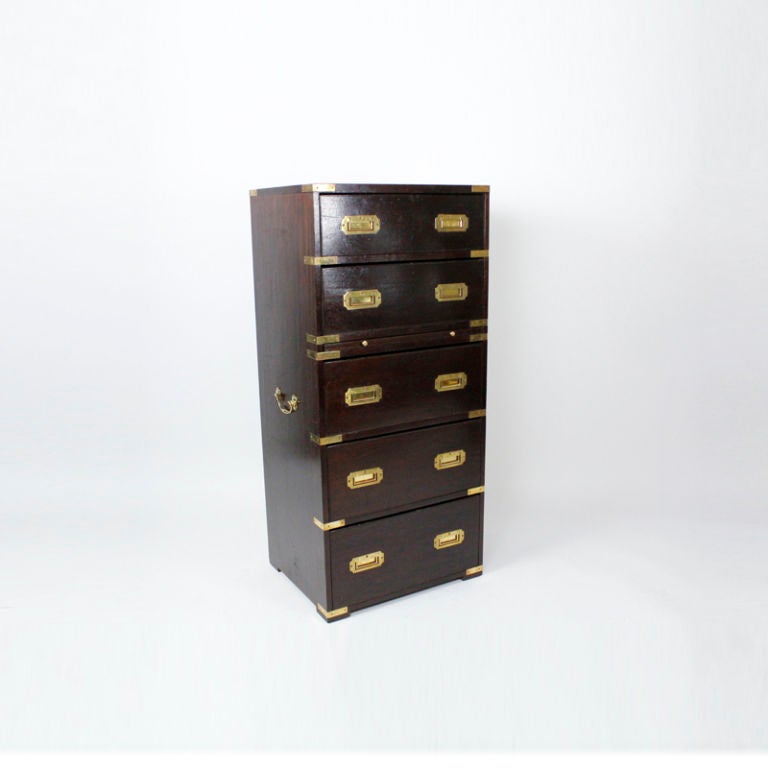 Tall and Narrow Mahogany Campaign Style Chest with Writing Slide