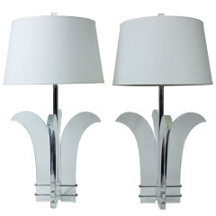 Pair of Stylized Palm Tree Lucite Lamps