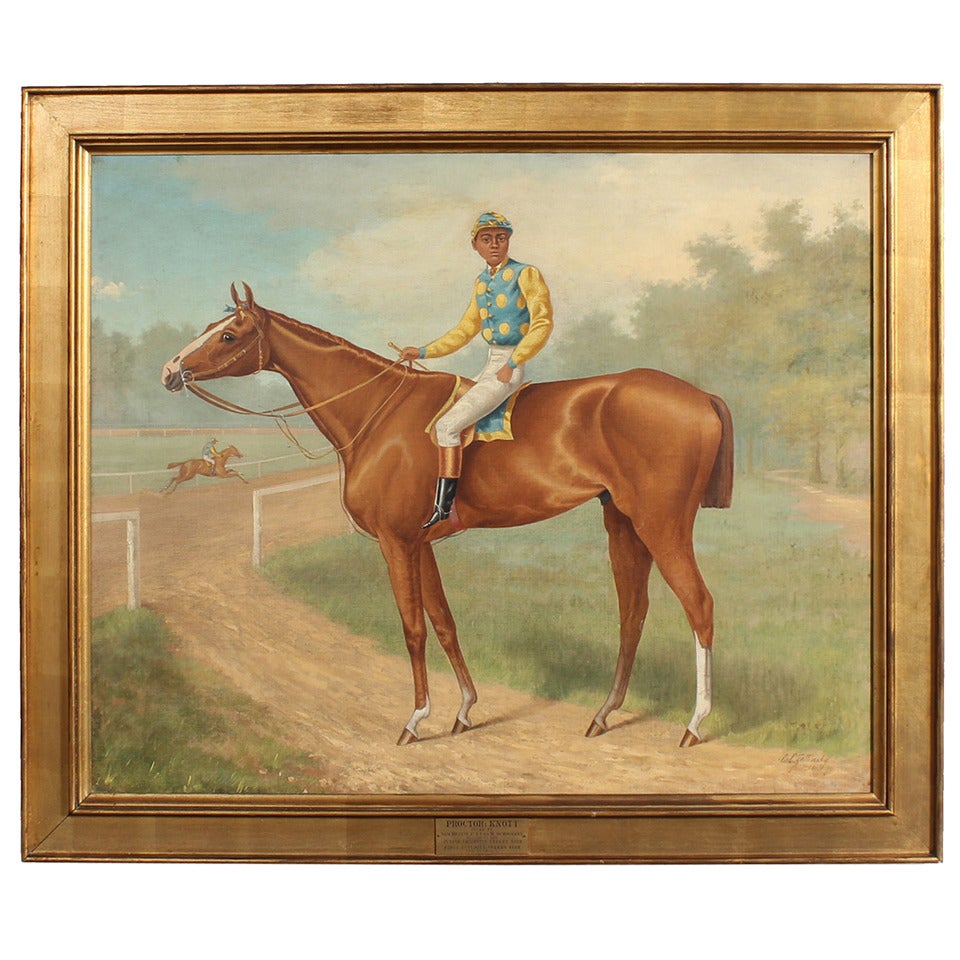 Horse and Jockey Painting of the 1st Futurity Stakes Winner Dated 1888