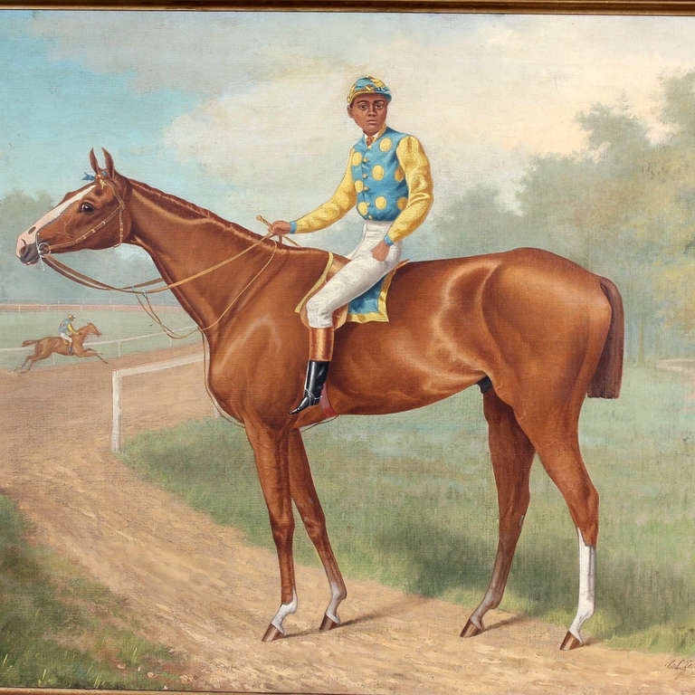 Horse and Jockey Painting of the 1st Futurity Stakes Winner Dated 1888 In Excellent Condition In Palm Beach, FL