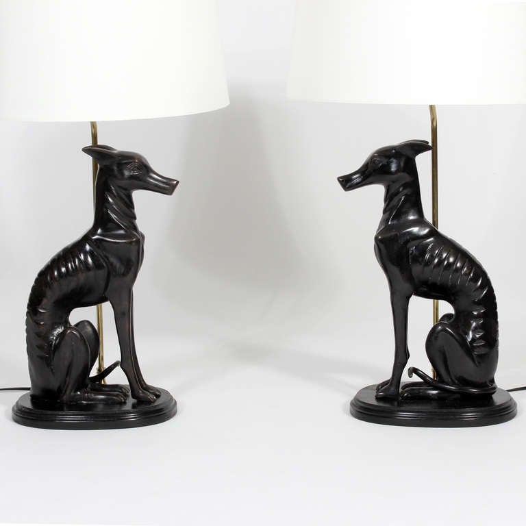 Pair of Stylized Bronze Dog Table Lamps For Sale at 1stdibs