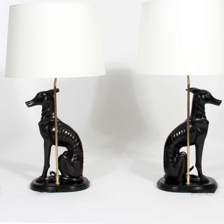 Pair of Stylized Bronze Dog Table Lamps For Sale at 1stdibs
