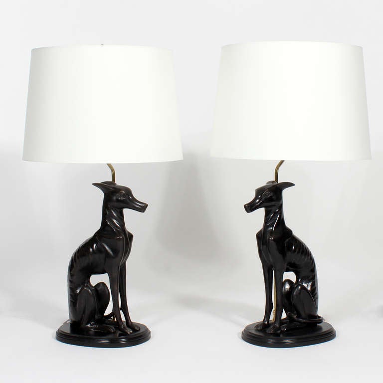 Pair of Stylized Bronze Dog Table Lamps For Sale at 1stdibs