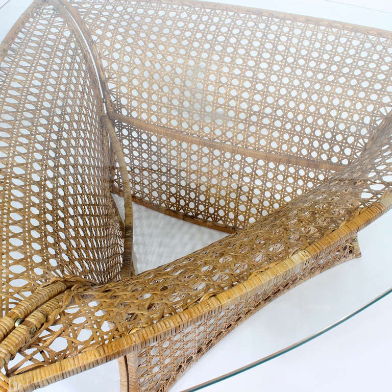 Danny Ho Fong Cane or Rattan Triangular Shaped Dining Table In Excellent Condition In Palm Beach, FL