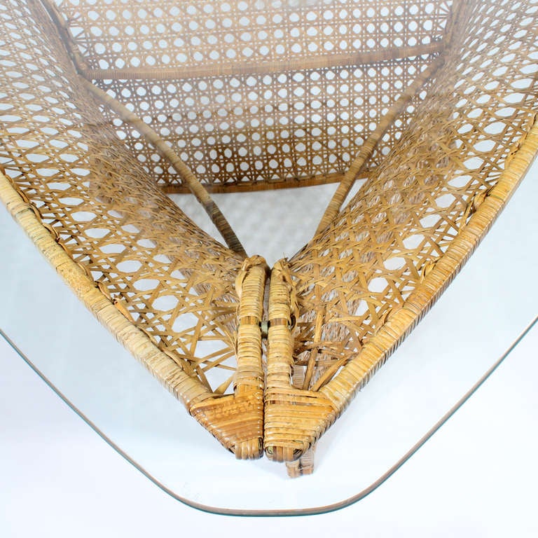 Hand-Woven Danny Ho Fong Cane or Rattan Triangular Shaped Dining Table
