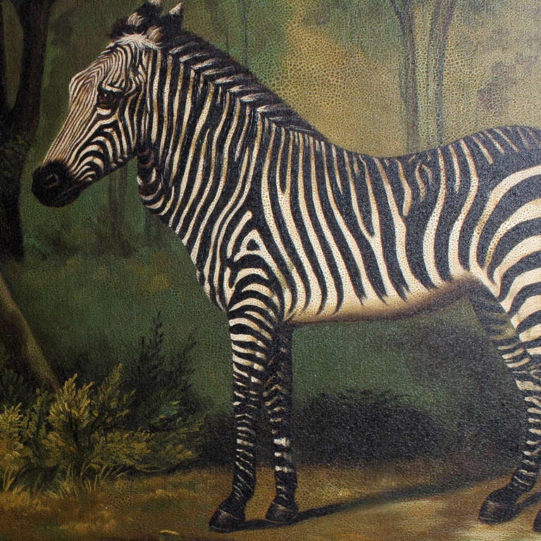 Oil on Canvas Painting of a Zebra in a Forest Setting 1