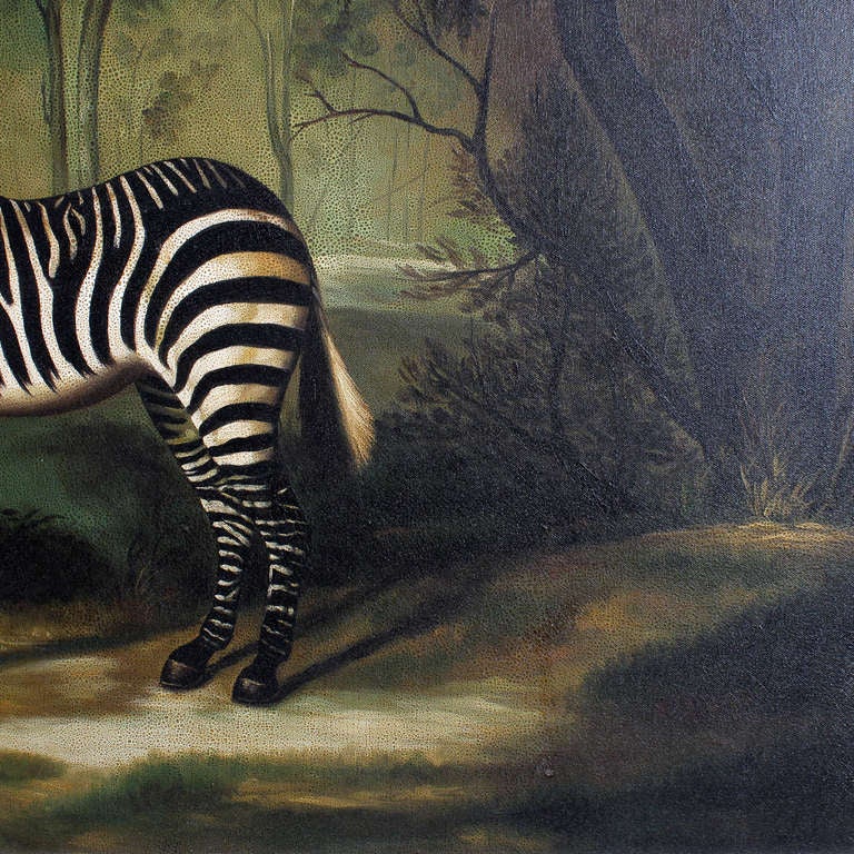 20th Century Oil on Canvas Painting of a Zebra in a Forest Setting