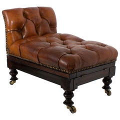19th Century Tufted Leather Foot Stool or Bench, with Raising Capabilities