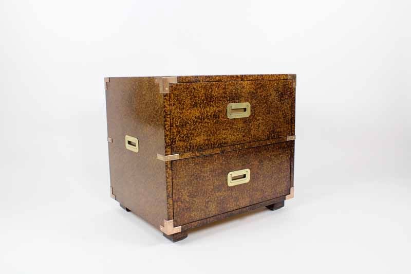 A pair of faux tortoise shell painted campaign chests by Henredon.<br />
<br />
Please check out our website at fshenemaderantiques.com