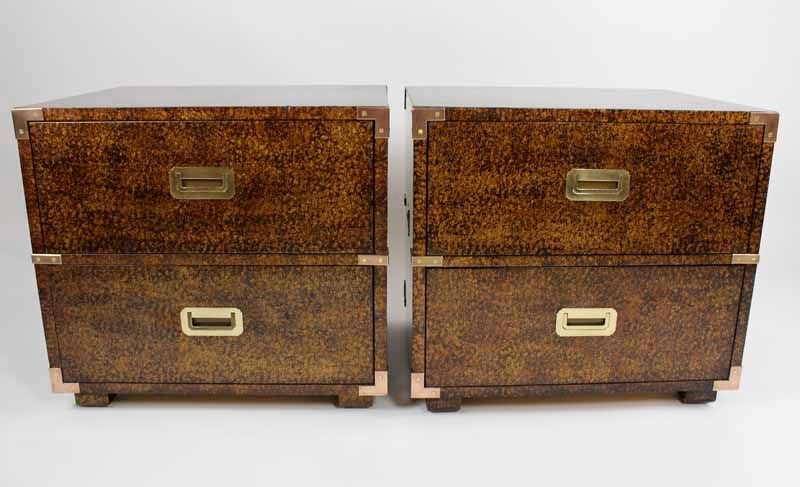 American Pair of Tortoise Shell Painted Campaign Chests by Henredon