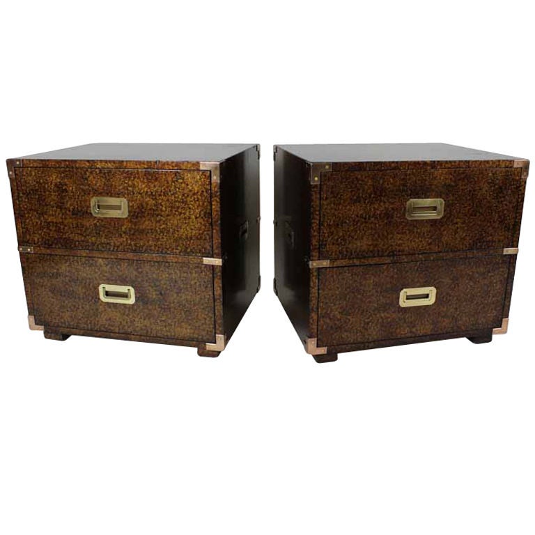 Pair of Tortoise Shell Painted Campaign Chests by Henredon