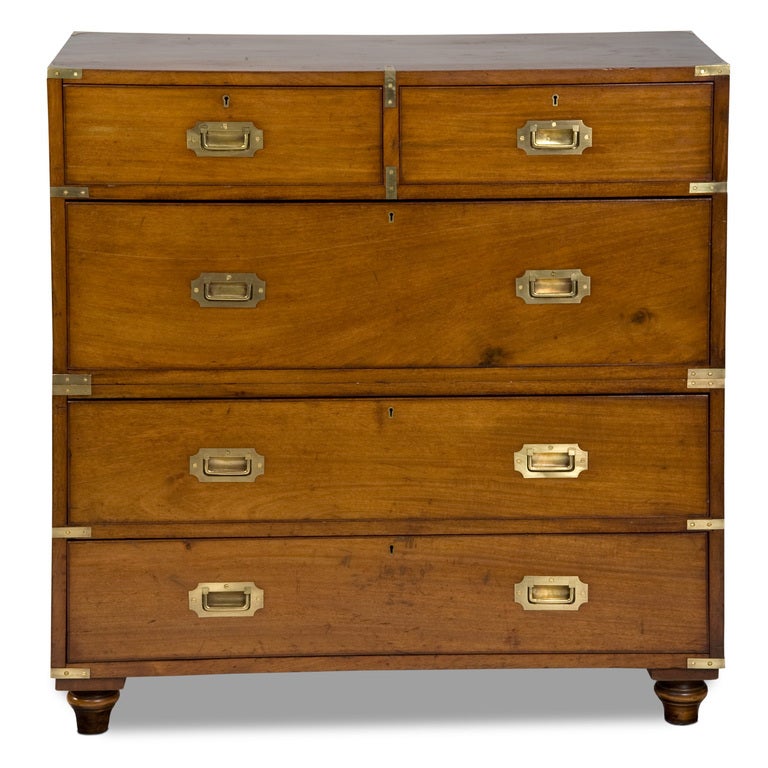 19th C. 2 Part Mahogany Campaign Chest