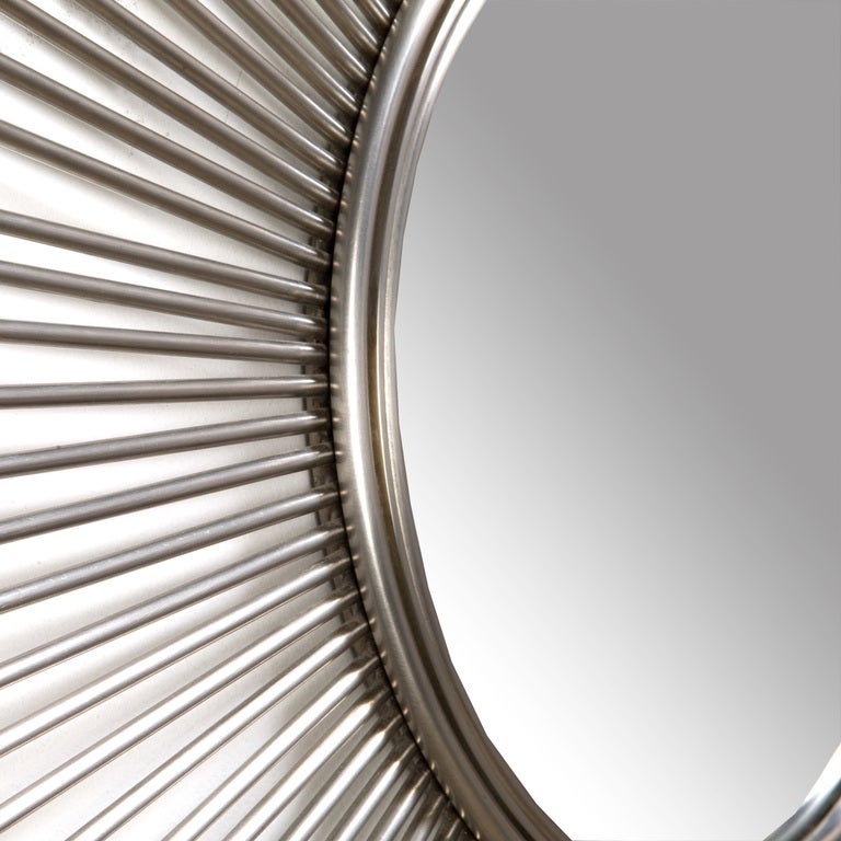 Large Stainless Steel Or Aluminum Sunburst Mirror In Good Condition In Palm Beach, FL