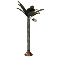 Painted Metal Sculpture of Palm or Banana Tree and Flower 4
