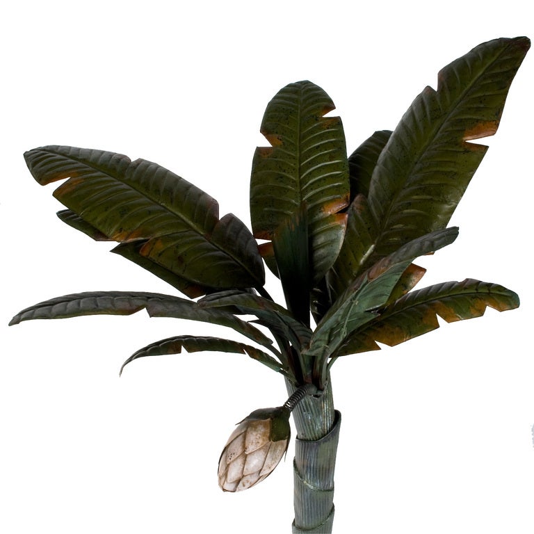 Metà XX secolo Scultura in metallo verniciato con palma o banano e fiore in vendita