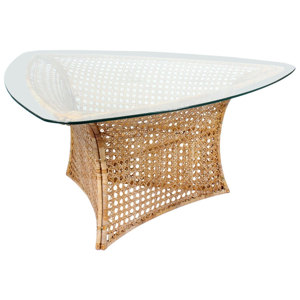 Danny Ho Fong Cane or Rattan Triangular Shaped Dining Table