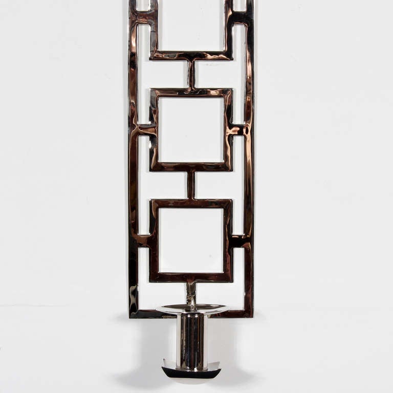Mid-20th Century Pair of Custom Chrome Plated Brass Wall Sconces