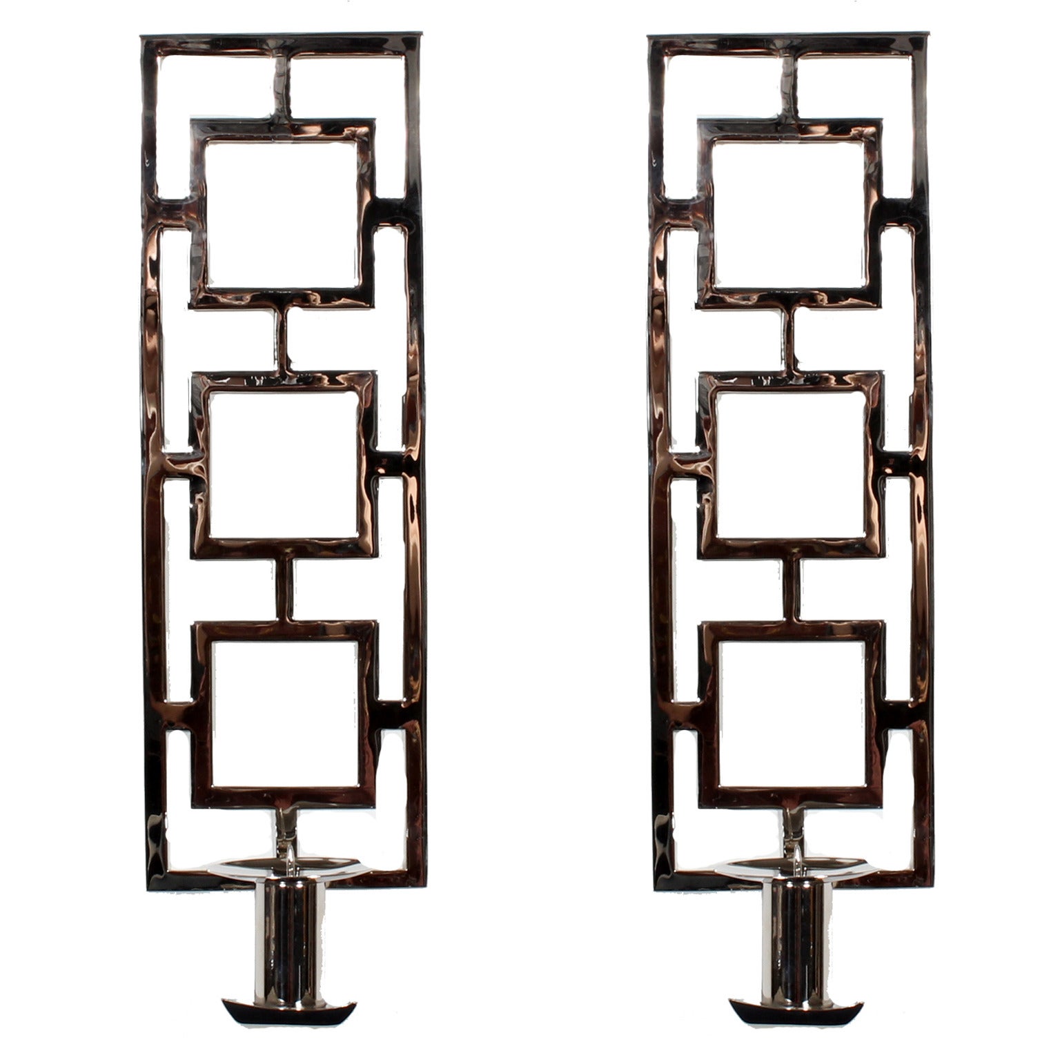 Pair of Custom Chrome Plated Brass Wall Sconces