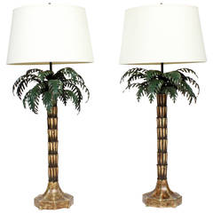 Pair of Killer Painted Metal and Brass Italian Palm Tree Lamps