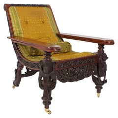 19th Century Anglo-Indian Carved Plantation or Planters Chair