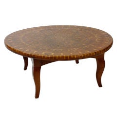 Round Inlaid Moroccan Cedar Cocktail or Low Table 12