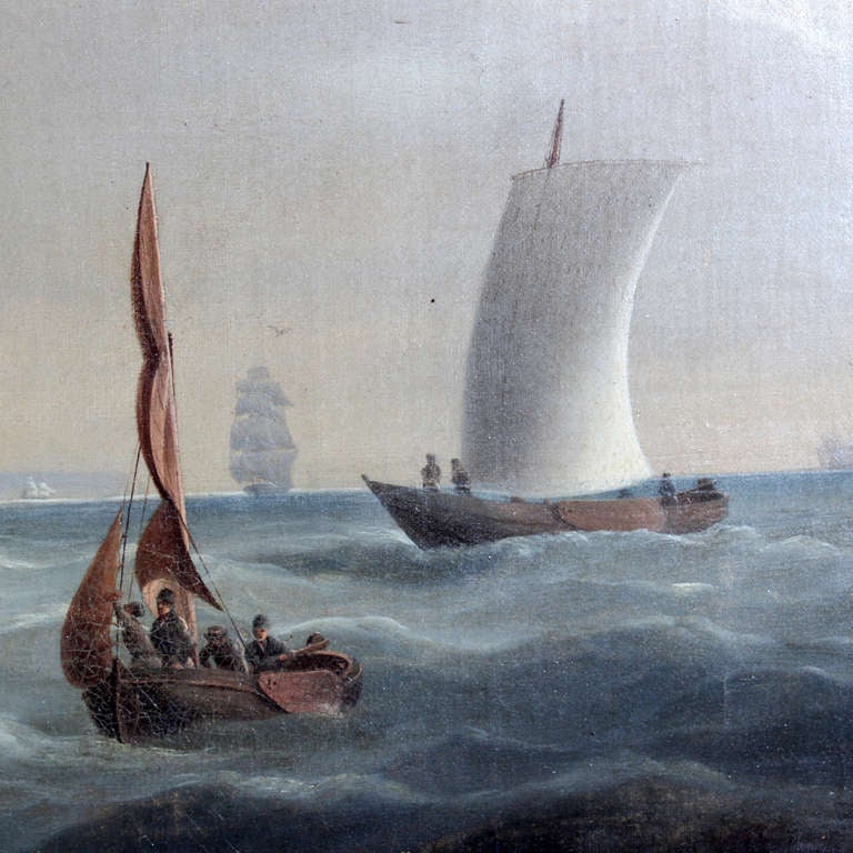 British Colonial Large 19th Century Oil on Canvas Painting a Marine Scene in the English Channel