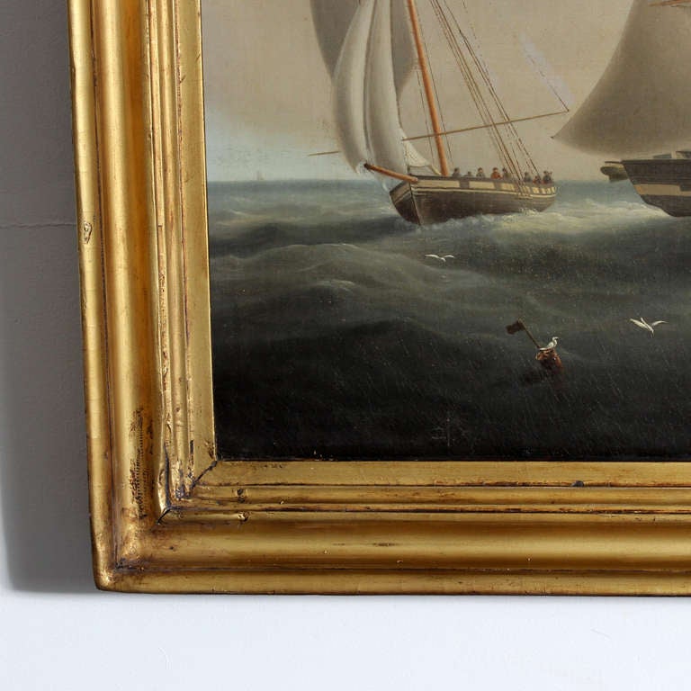 Large 19th Century Oil on Canvas Painting a Marine Scene in the English Channel 2