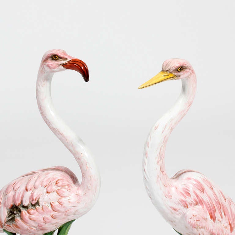 Pair of Porcelain Egret and Flamingo Bird Figures 3