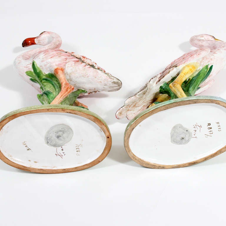 Mid-20th Century Pair of Porcelain Egret and Flamingo Bird Figures