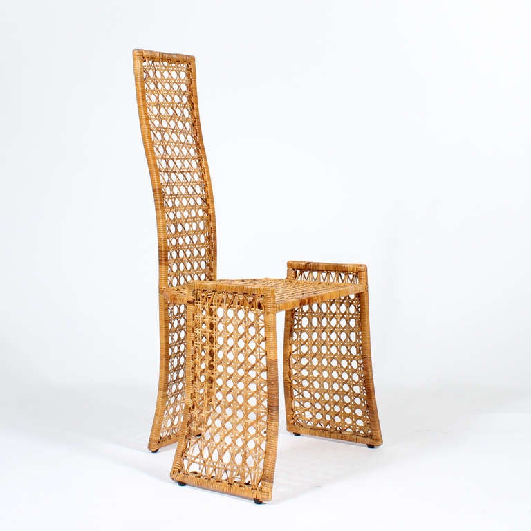 Italian Set of 6 Modern Design Cane or Wicker Side Chairs