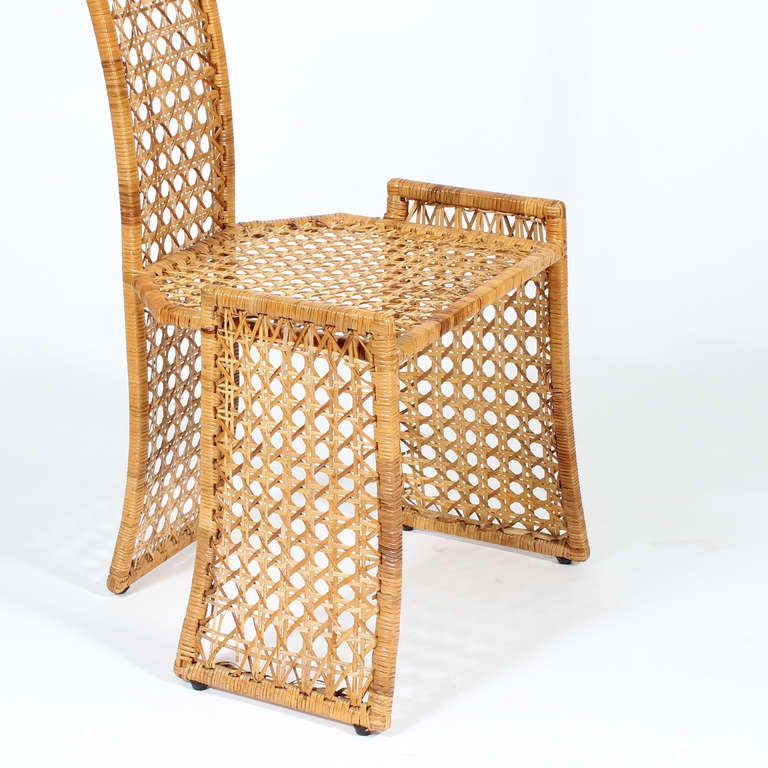 Late 20th Century Set of 6 Modern Design Cane or Wicker Side Chairs