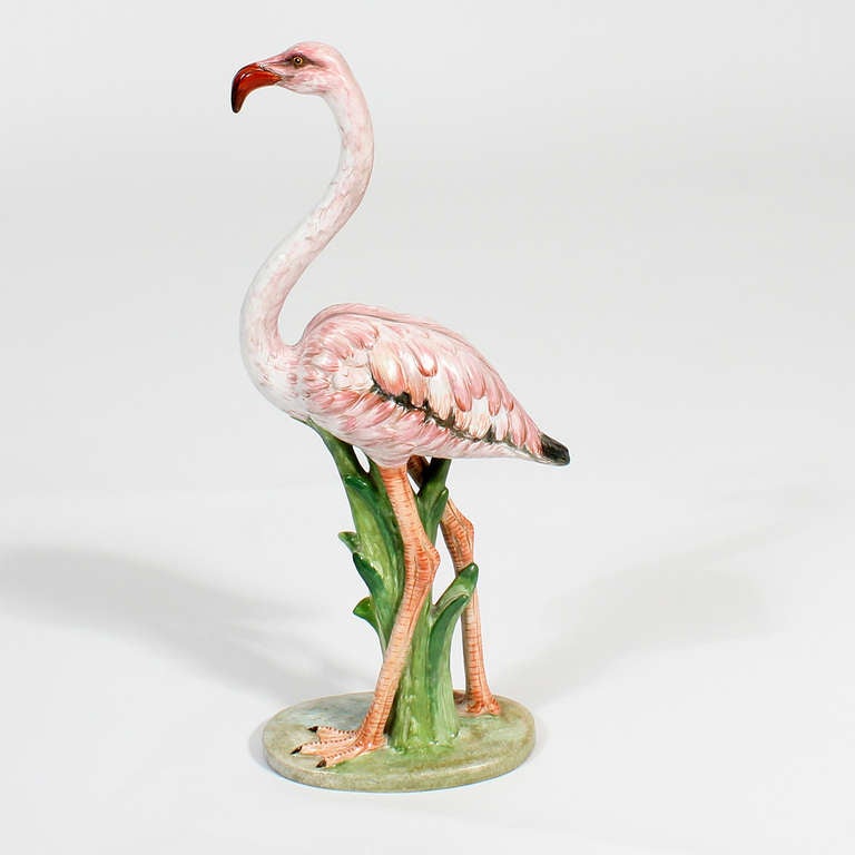 Pair of Porcelain Egret and Flamingo Bird Figures In Excellent Condition In Palm Beach, FL