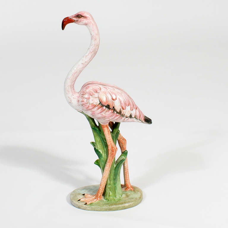 Paire de figurines d'oiseaux aigrettes et flamants roses en porcelaine Excellent état à Palm Beach, FL
