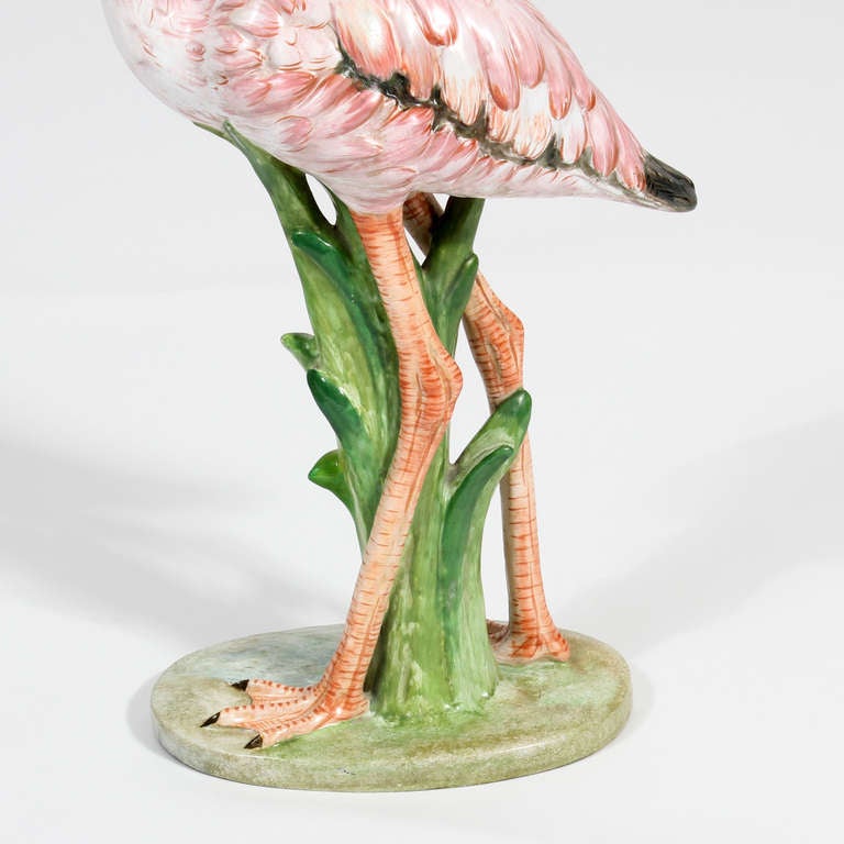 Paire de figurines d'oiseaux aigrettes et flamants roses en porcelaine 4