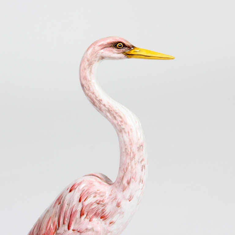 Pair of Porcelain Egret and Flamingo Bird Figures 1