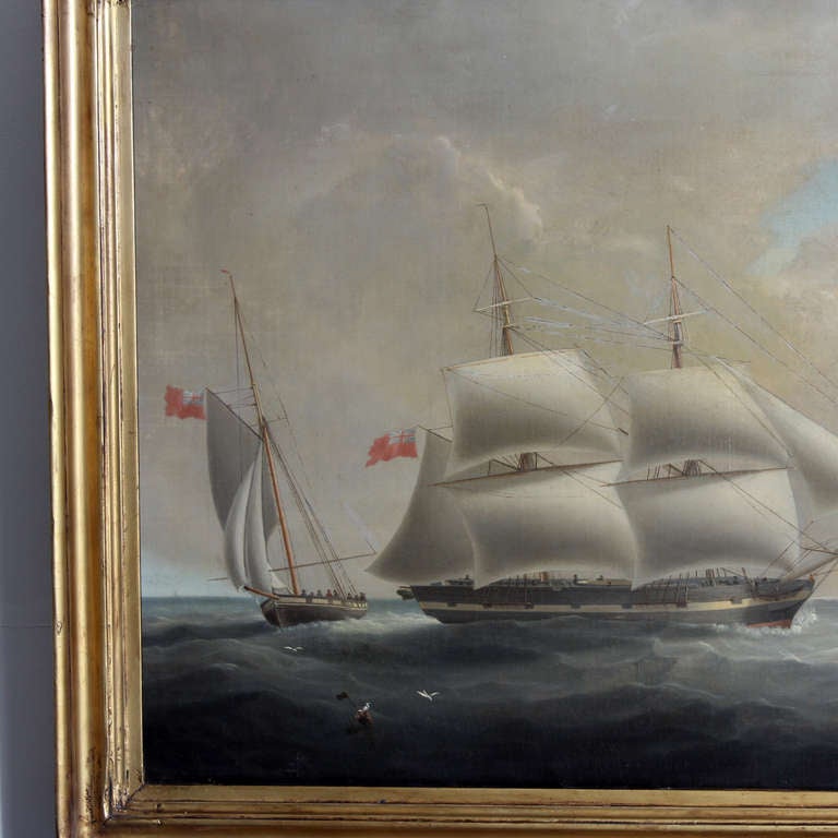 Large 19th Century Oil on Canvas Painting a Marine Scene in the English Channel 3